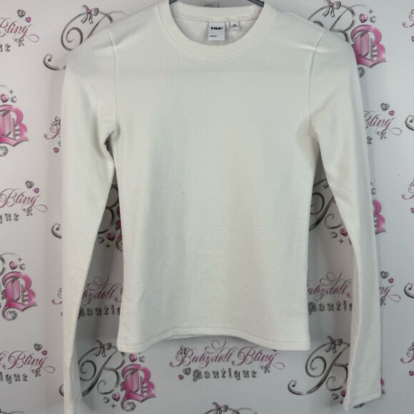 TNA Tops - TNA Aritzia shirt waffle knit thermal white comfy Cream Long Sleeve Top